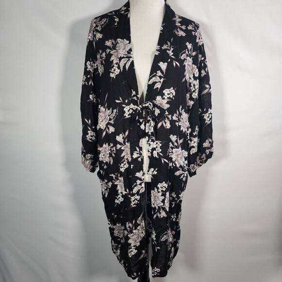 Spiritual Gangster Tops - SPIRITUAL GANGSTER Women's 'MAYA' Black FLORAL KIMONO ROBE - One Size